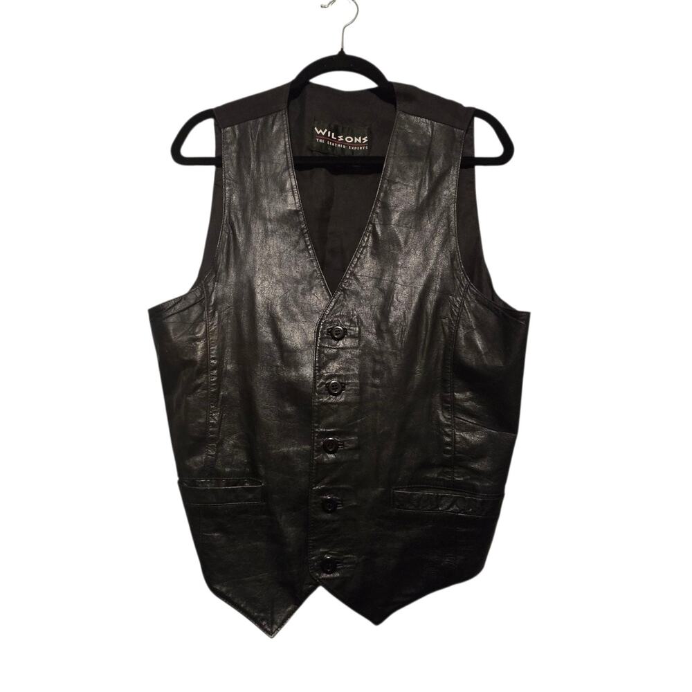 Vtg 90s Y2K Wilsons Leather Motorcycle Vest Mens MED Black Punk Grunge Biker EUC